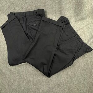 (2) Lands' End Mens 36-R Black Pleated Cuffed Dress Pants Wardrobe Staple *READ*